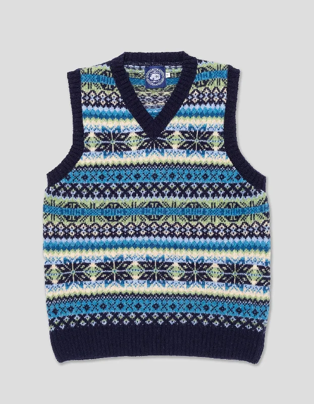 FAIR ISLE V-NECK VEST - NAVY