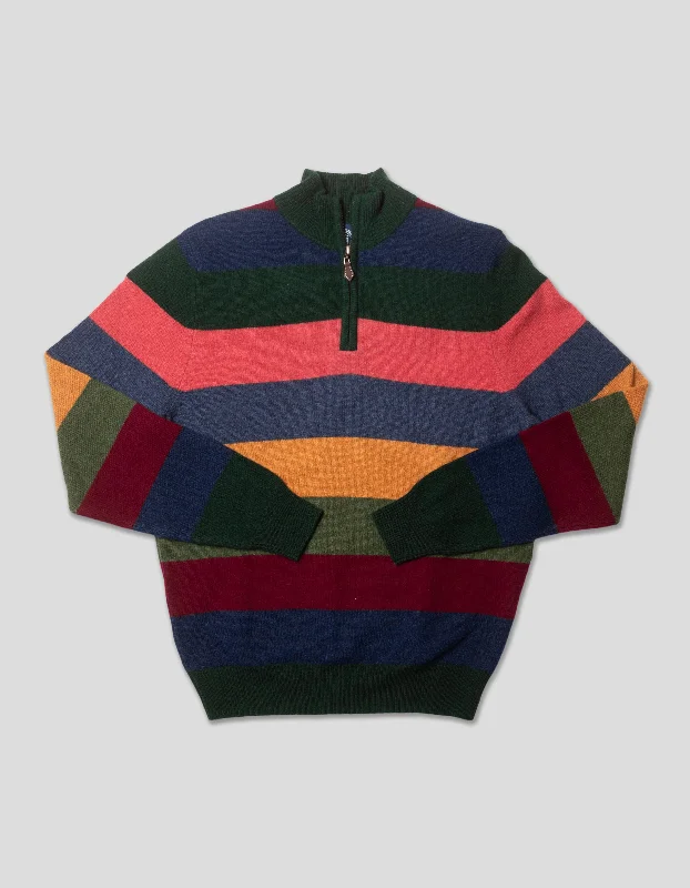 LAMBSWOOL BLOCK STRIPE QUARTER ZIP SWEATER - MULTI