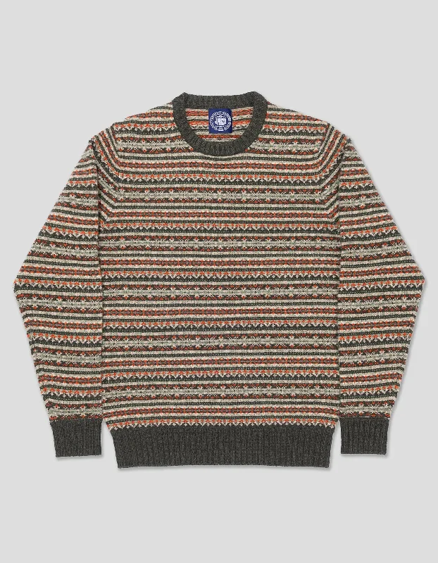 LAMBSWOOL FAIR ISLE CREW NECK SWEATER - OLIVE