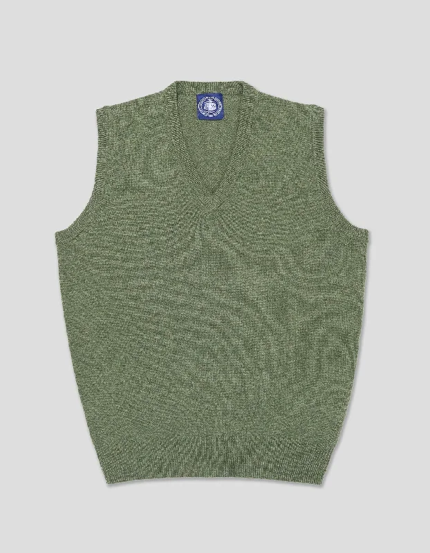 LAMBSWOOL V NECK VEST - GREYISH GREEN