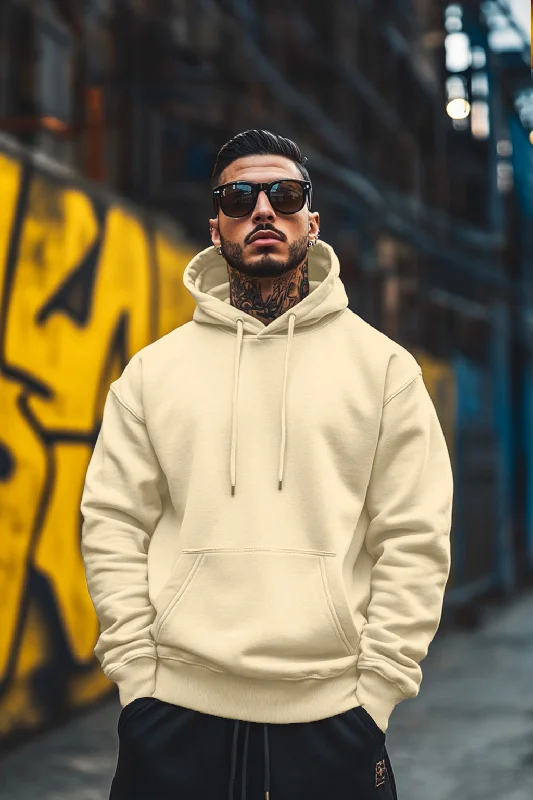 Beige Solid Regular Hoodie