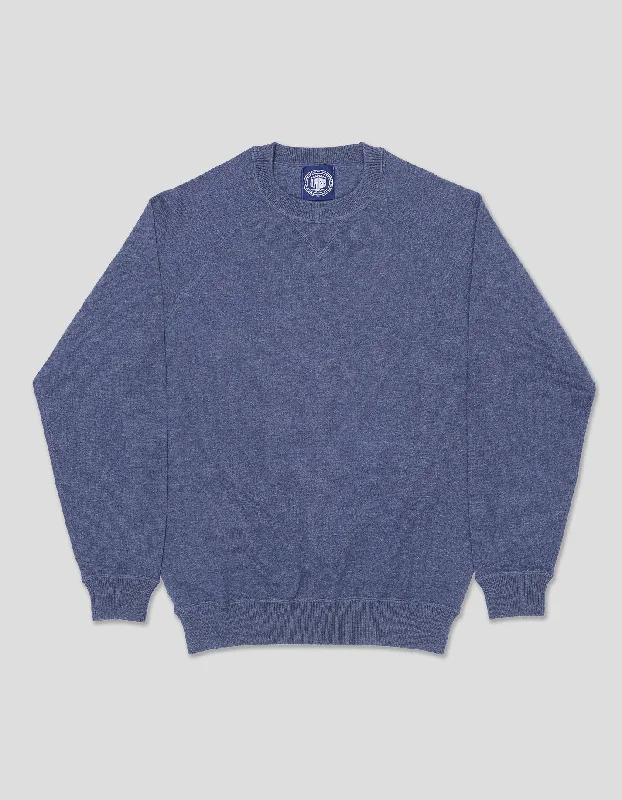 MERINO WOOL/COTTON CREW NECK SWEATSHIRT - BLUE