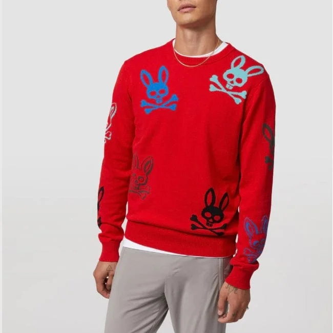 Psycho Bunny Lacomb All Over Bunny Sweater (Red) B6E169W1CO