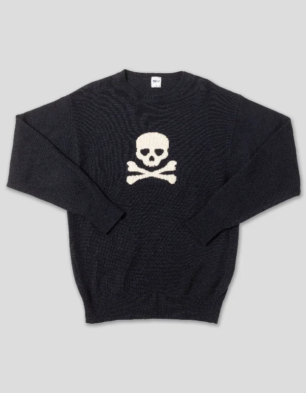 SKULL AND BONES CREW NECK SWEATER - NAVY