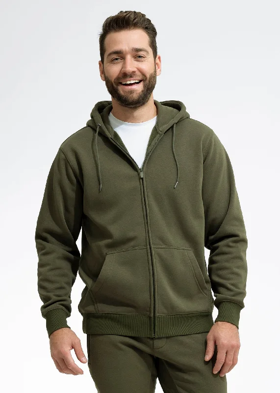 Stretch Fleece Zip Hoodie | Army Green