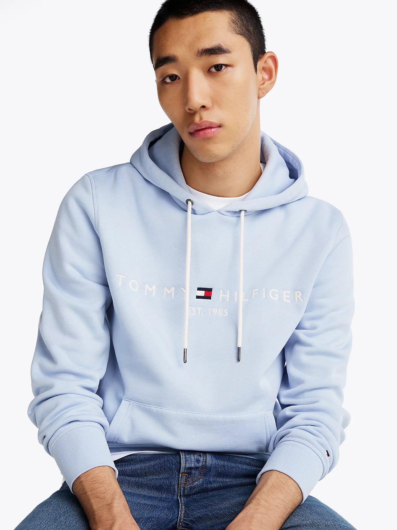 Logo Drawstring Hoody in Breezy Blue