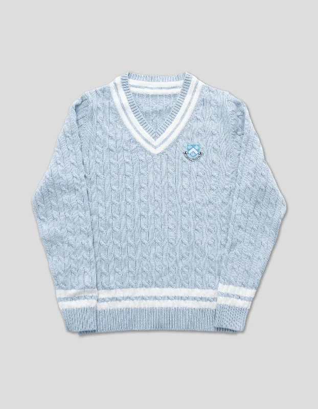 V NECK CRICKET SWEATER - COLUMBIA